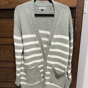 American Eagle Outfitters Green and White Striped Cardigan